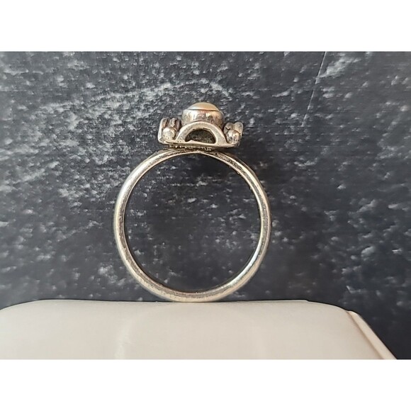 925 Sterling Silver Pearl Floral Square Shaped Ring Vintage, SIZE US 7.25 - Picture 8 of 10